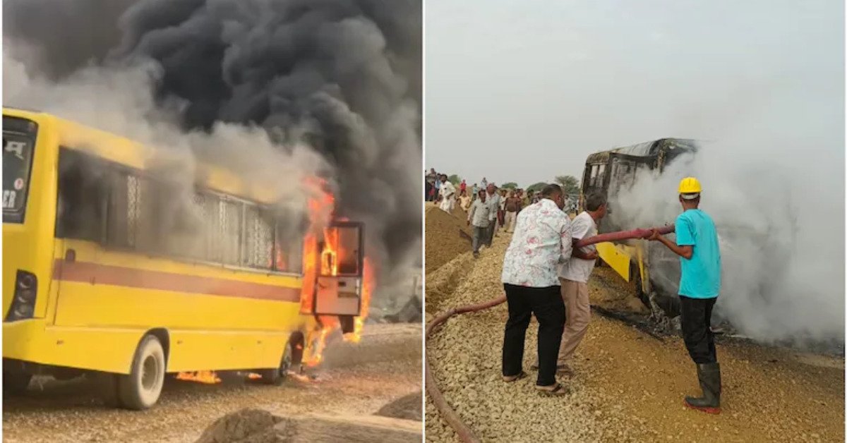 School bus fire in Jaisalmer: 17 children escape unharmed, but expired fitness certificate raises concern