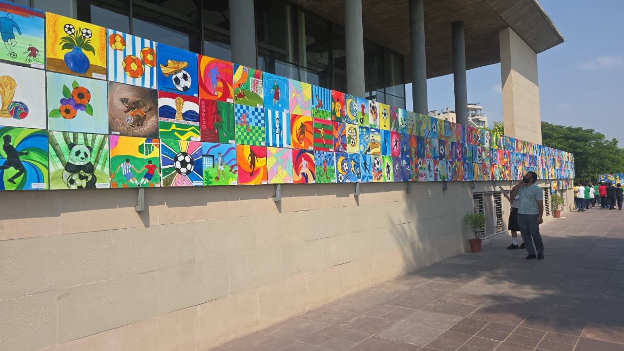 Students bring football to the canvas at Neerja Modi School